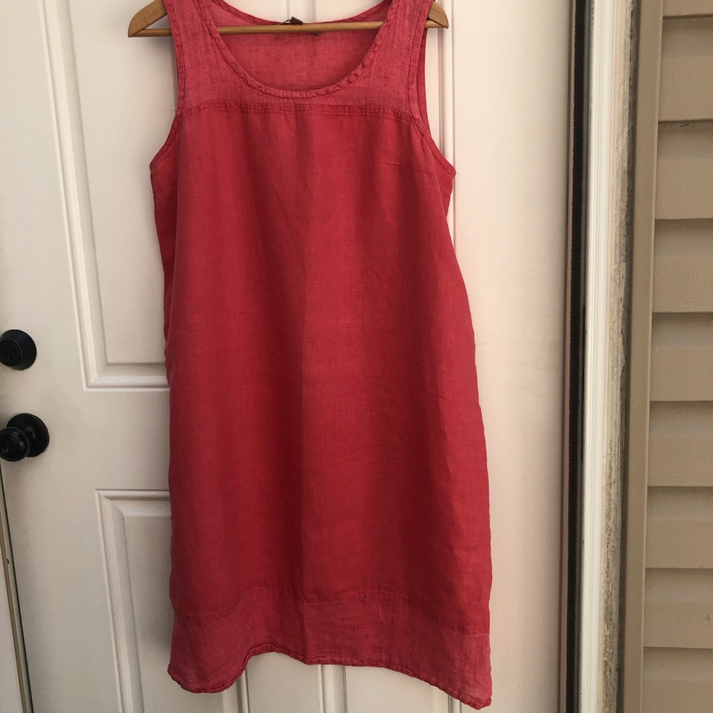 FLAX Sleeveless Pink Linen Shift Dress - Picture 2 of 9